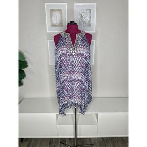 Free People Tunic Top Women L Silver Sequin Multicolor Sleeveless Halter Chiffon